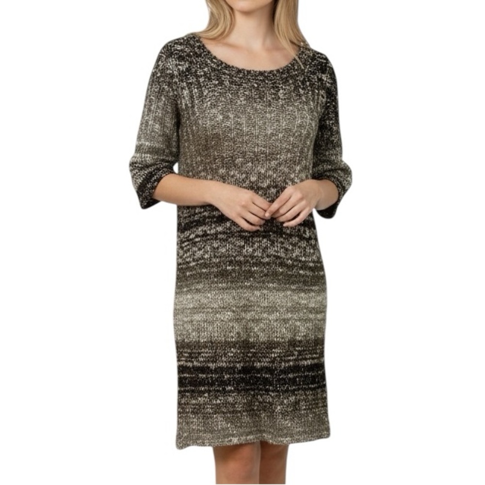 PINK ROSE Sweater Dress Size Medium Brown Cream Neutral Open Knit